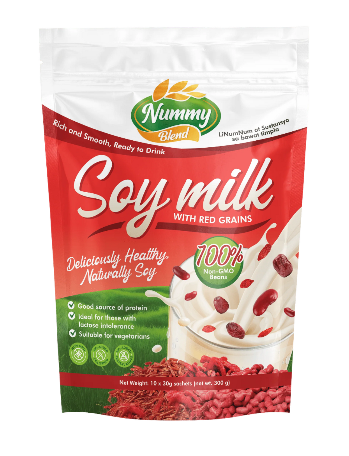 Nummy Blend Soy Milk with Red Grain-Vegan, Lactose-Free, NON-GMO, Dairy Alternative, 300g 10sachet