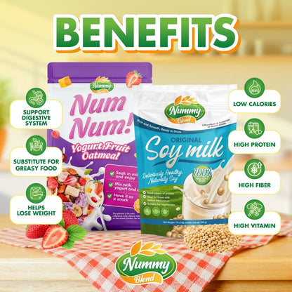 Yogurt Fruit Oatmeal & Original Soy Milk food